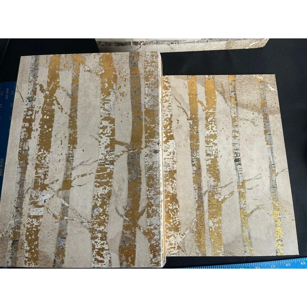 Set of 2 Birch Tree Decorative Book Boxes Gold‎ Metallic Hidden Storage Nesting